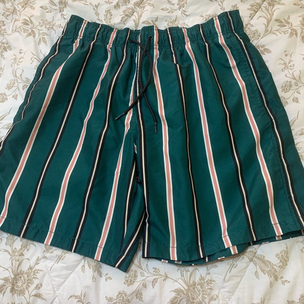 H&M Green Striped Swim Trunks